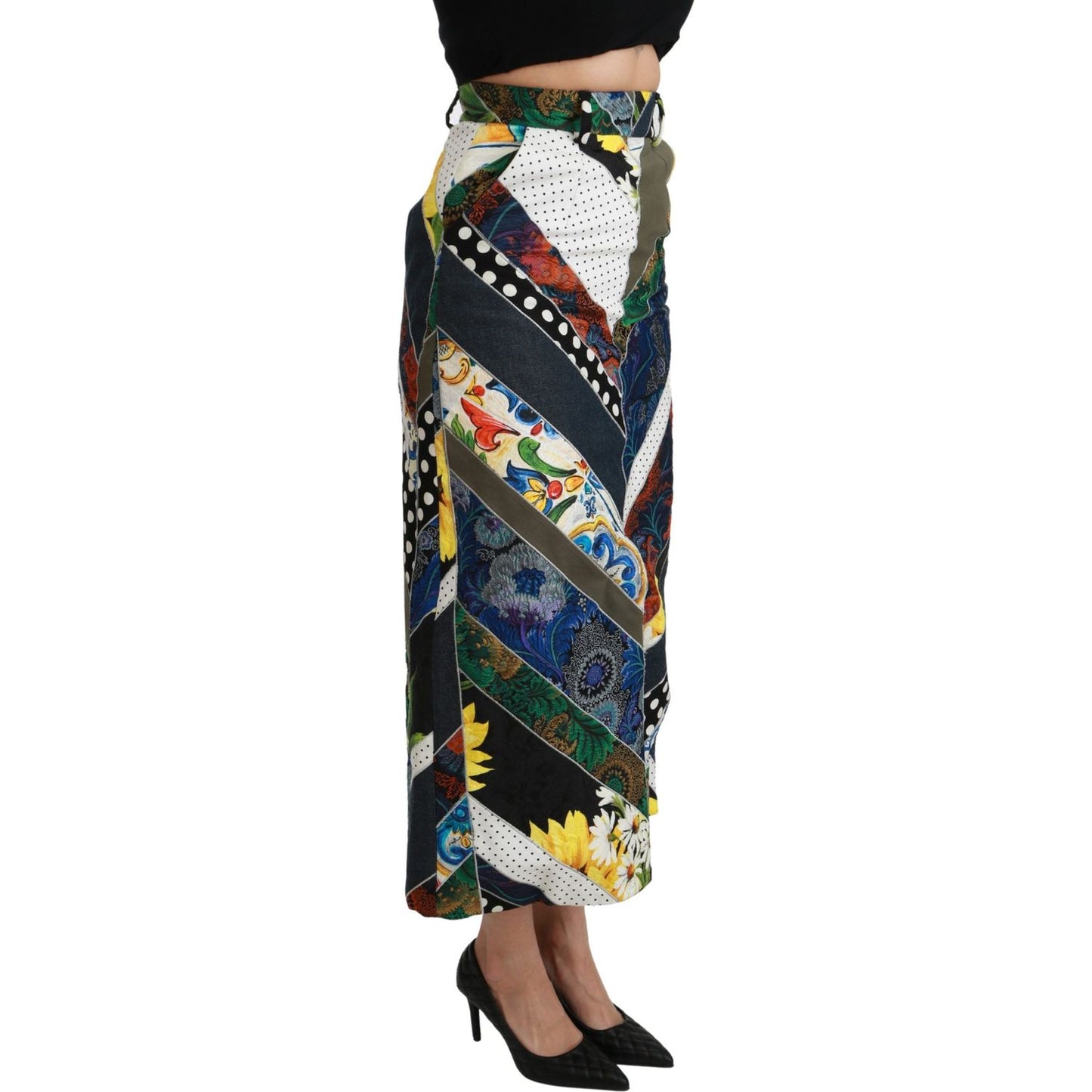 Dolce & Gabbana Multicolor Silk Geometric High Waist Maxi Skirt Dolce & Gabbana