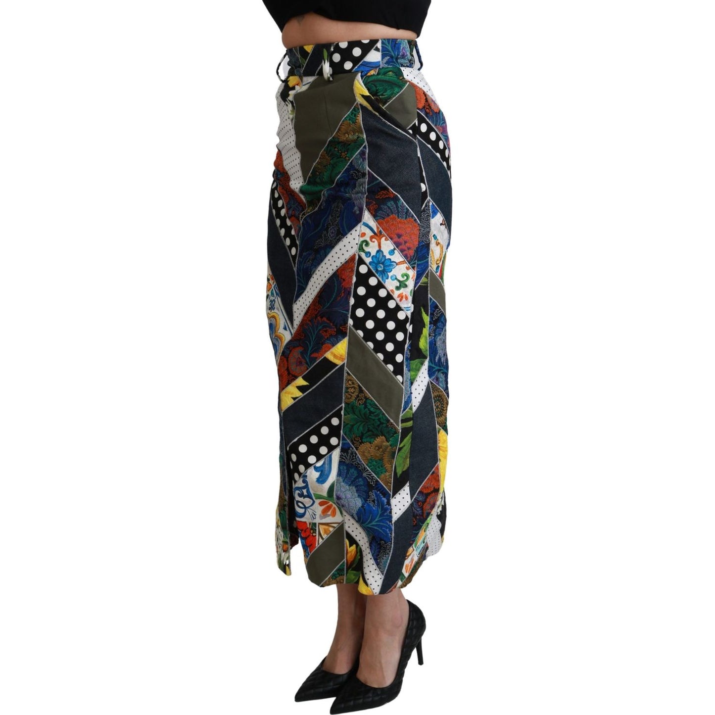 Dolce & Gabbana Multicolor Silk Geometric High Waist Maxi Skirt Dolce & Gabbana