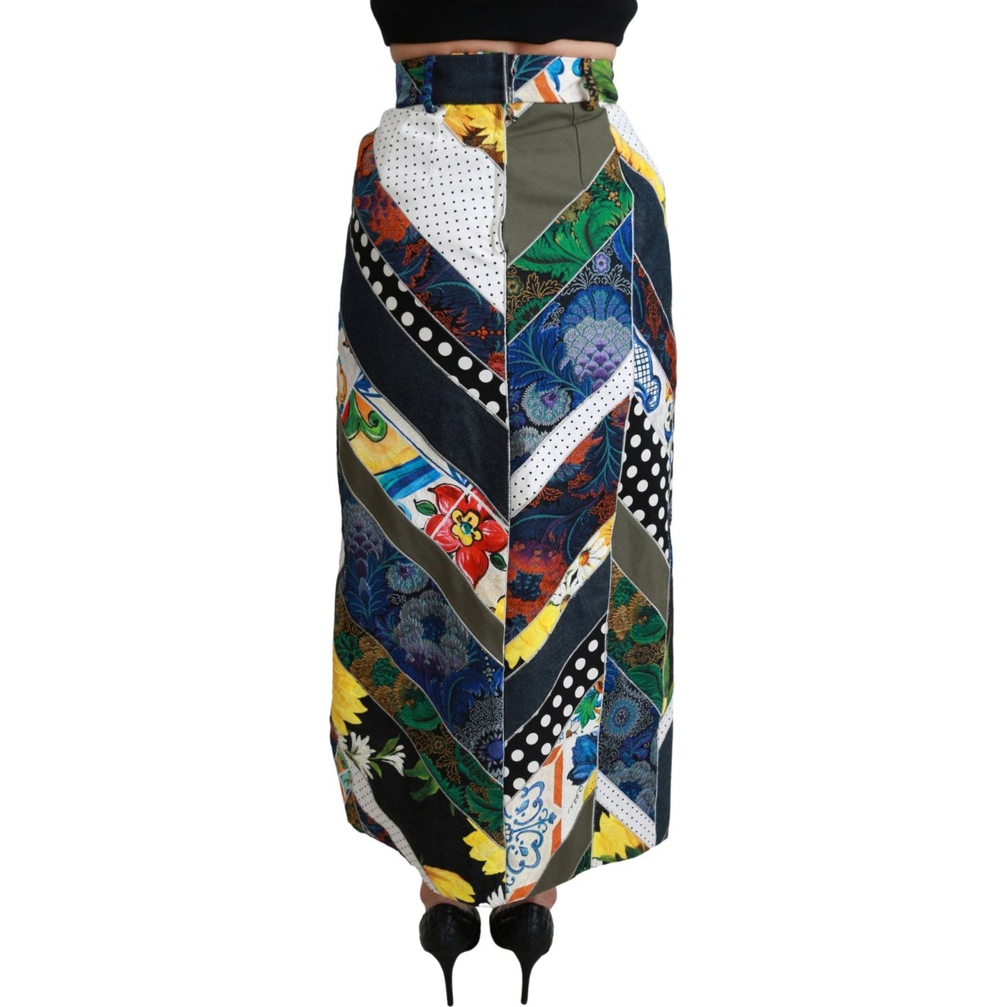 Dolce & Gabbana Multicolor Silk Geometric High Waist Maxi Skirt Dolce & Gabbana