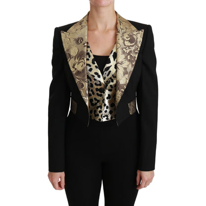 Dolce & Gabbana Black Jacquard Vest Blazer Coat Wool Jacket Dolce & Gabbana