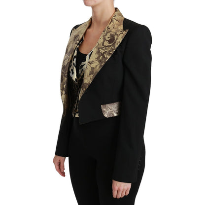 Dolce & Gabbana Black Jacquard Vest Blazer Coat Wool Jacket Dolce & Gabbana