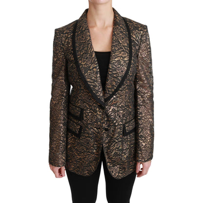 Dolce & Gabbana Gold Black Lace Blazer Coat Floral Jacket