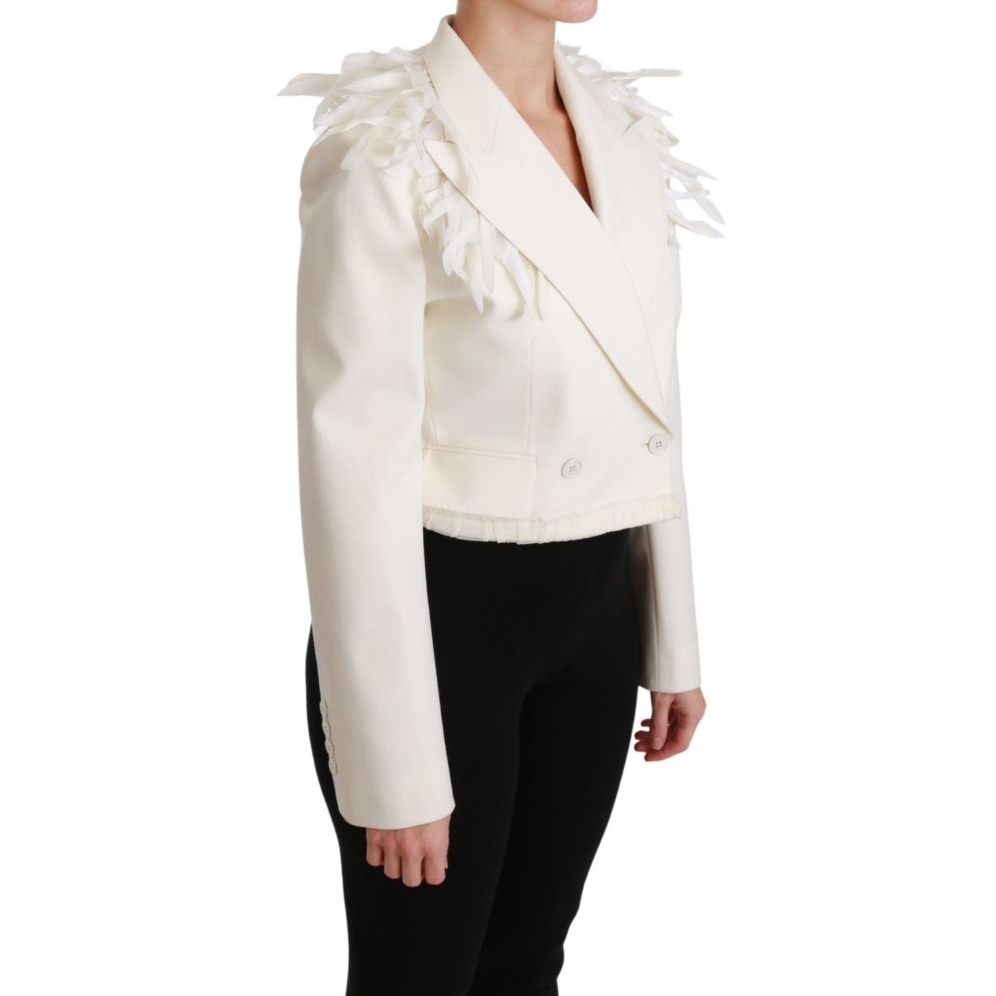 Dolce & Gabbana White Double Breasted Coat Wool Jacket