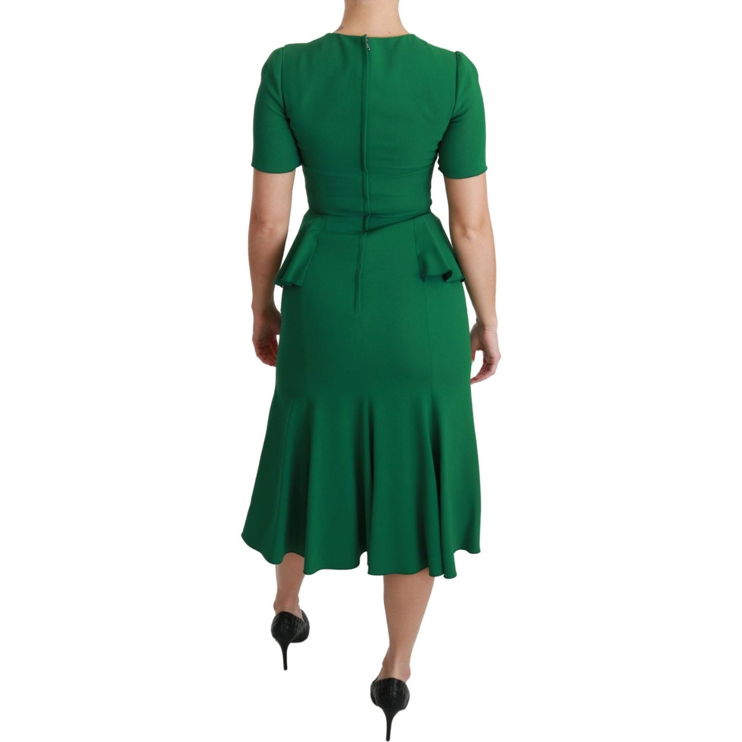Dolce & Gabbana Green Heart Patch Mermaid Midi Viscose Dress Dolce & Gabbana