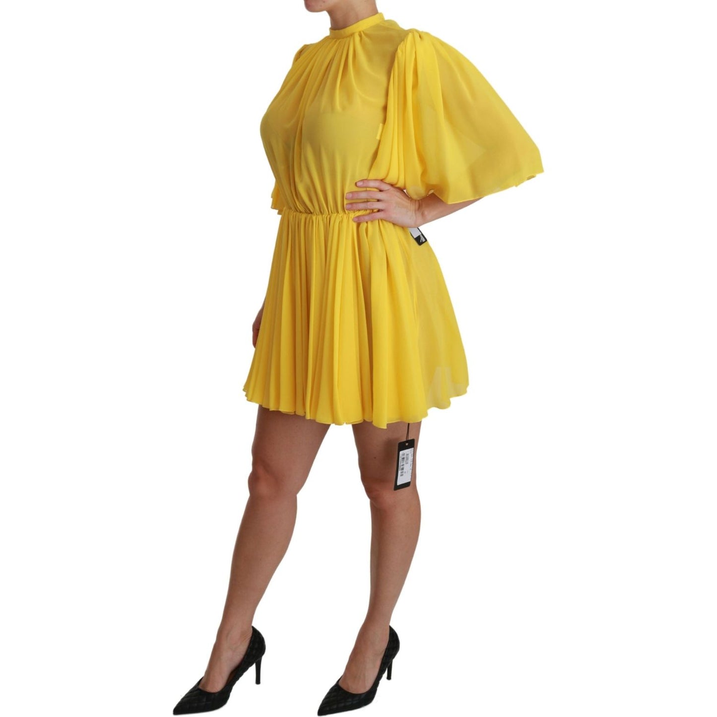 Dolce & Gabbana Yellow Pleated A-line Mini 100% Silk Dress Dolce & Gabbana