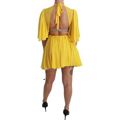 Dolce & Gabbana Yellow Pleated A-line Mini 100% Silk Dress Dolce & Gabbana