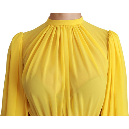 Dolce & Gabbana Yellow Pleated A-line Mini 100% Silk Dress Dolce & Gabbana