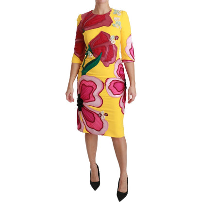 Dolce & Gabbana Yellow Floral Crystal Bodycon Sheath Dress Dolce & Gabbana