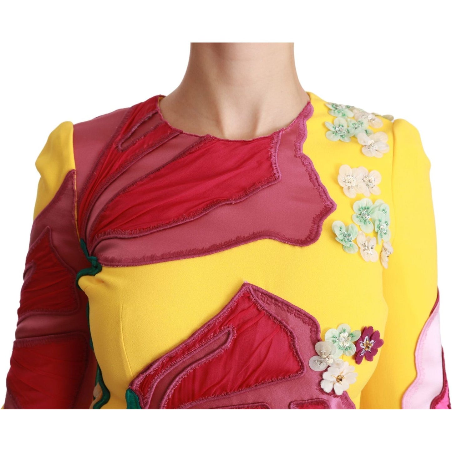 Dolce & Gabbana Yellow Floral Crystal Bodycon Sheath Dress Dolce & Gabbana