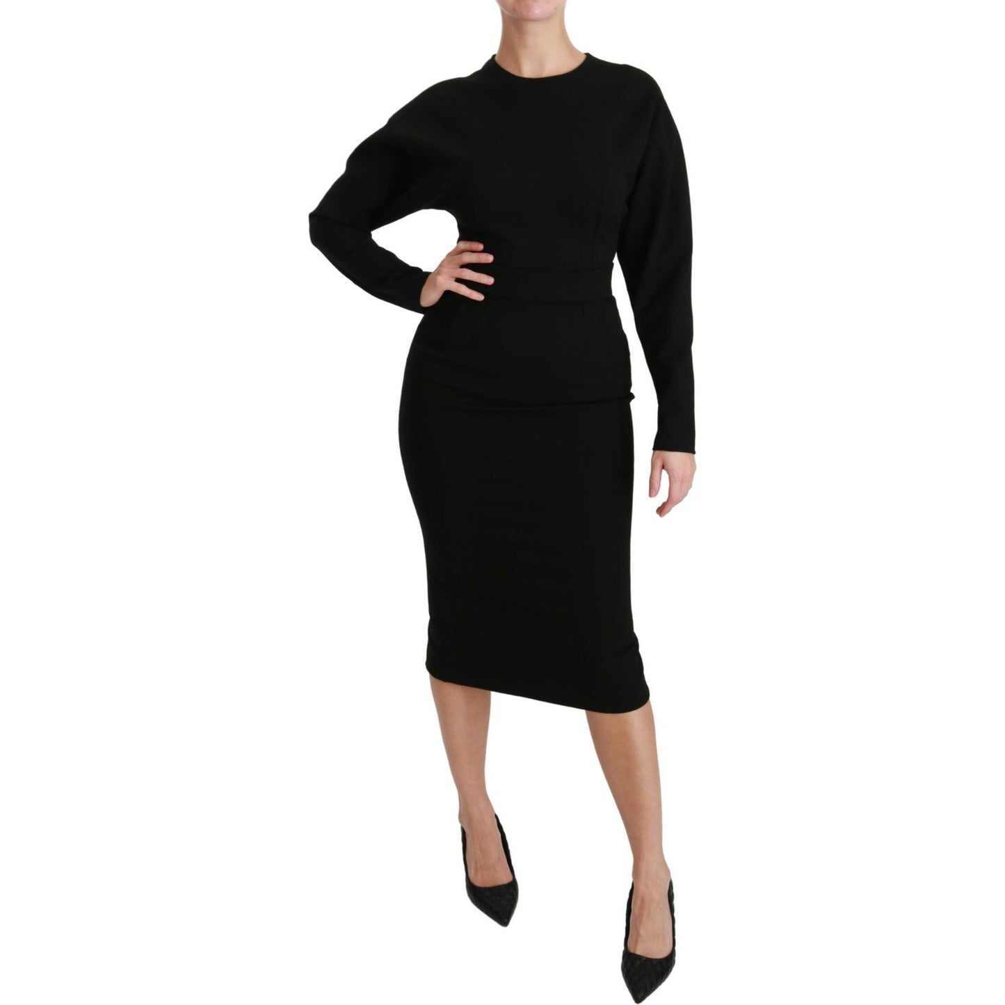 Dolce & Gabbana Black Bodycon Sheath Midi Stretch Dress Dolce & Gabbana