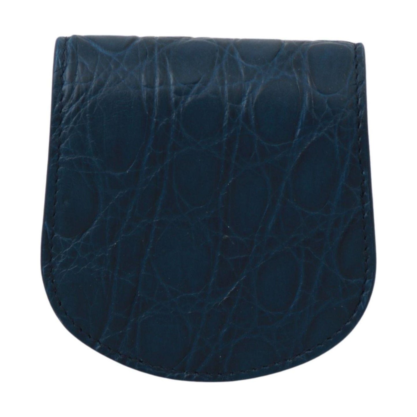 Dolce Gabbana leather condom holder in blue caiman leather with snap button closure.