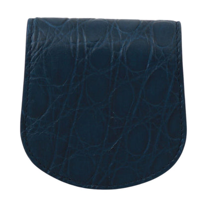 Dolce Gabbana leather condom holder in blue caiman leather with snap button closure.