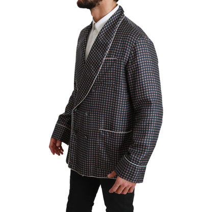 Dolce & Gabbana Navy Blue Patterned Double Breasted Coat Jacket Dolce & Gabbana