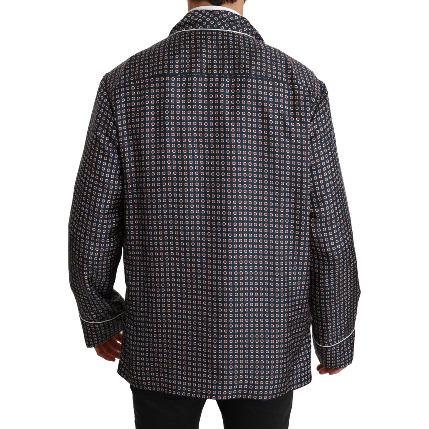 Dolce & Gabbana Navy Blue Patterned Double Breasted Coat Jacket Dolce & Gabbana