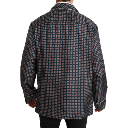 Dolce & Gabbana Navy Blue Patterned Double Breasted Coat Jacket Dolce & Gabbana