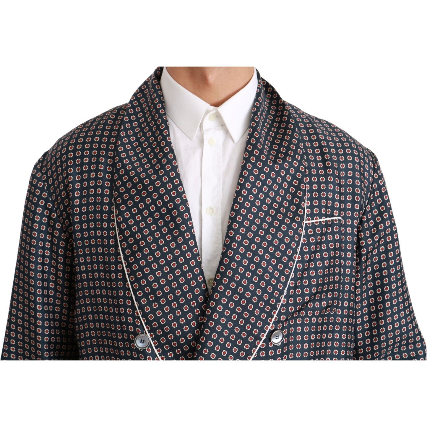 Dolce & Gabbana Navy Blue Patterned Double Breasted Coat Jacket Dolce & Gabbana