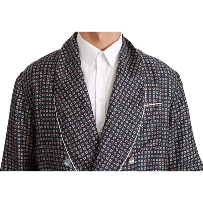 Dolce & Gabbana Navy Blue Patterned Double Breasted Coat Jacket Dolce & Gabbana