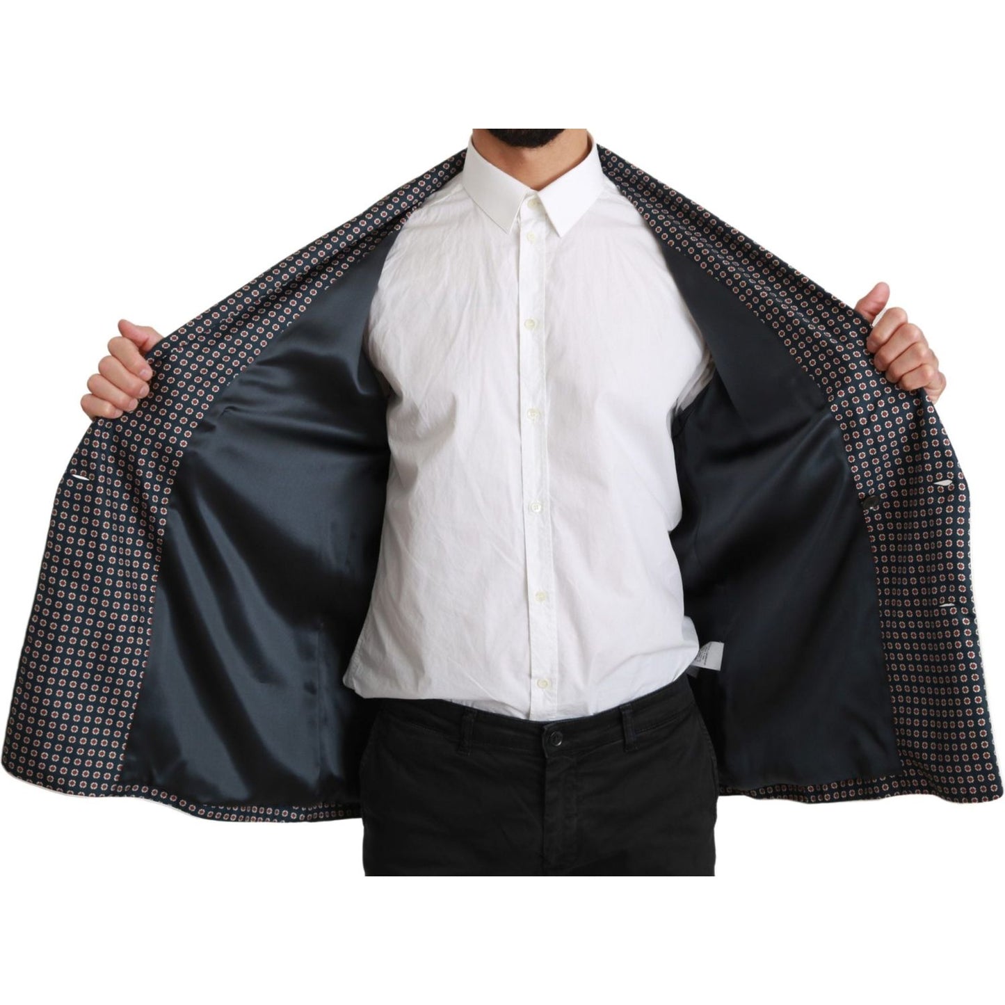 Dolce & Gabbana Navy Blue Patterned Double Breasted Coat Jacket Dolce & Gabbana