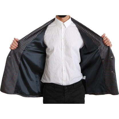 Dolce & Gabbana Navy Blue Patterned Double Breasted Coat Jacket Dolce & Gabbana