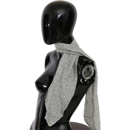 Ermanno Scervino Cotton Beige Blue Fantasy Print Scarf Ermanno Scervino