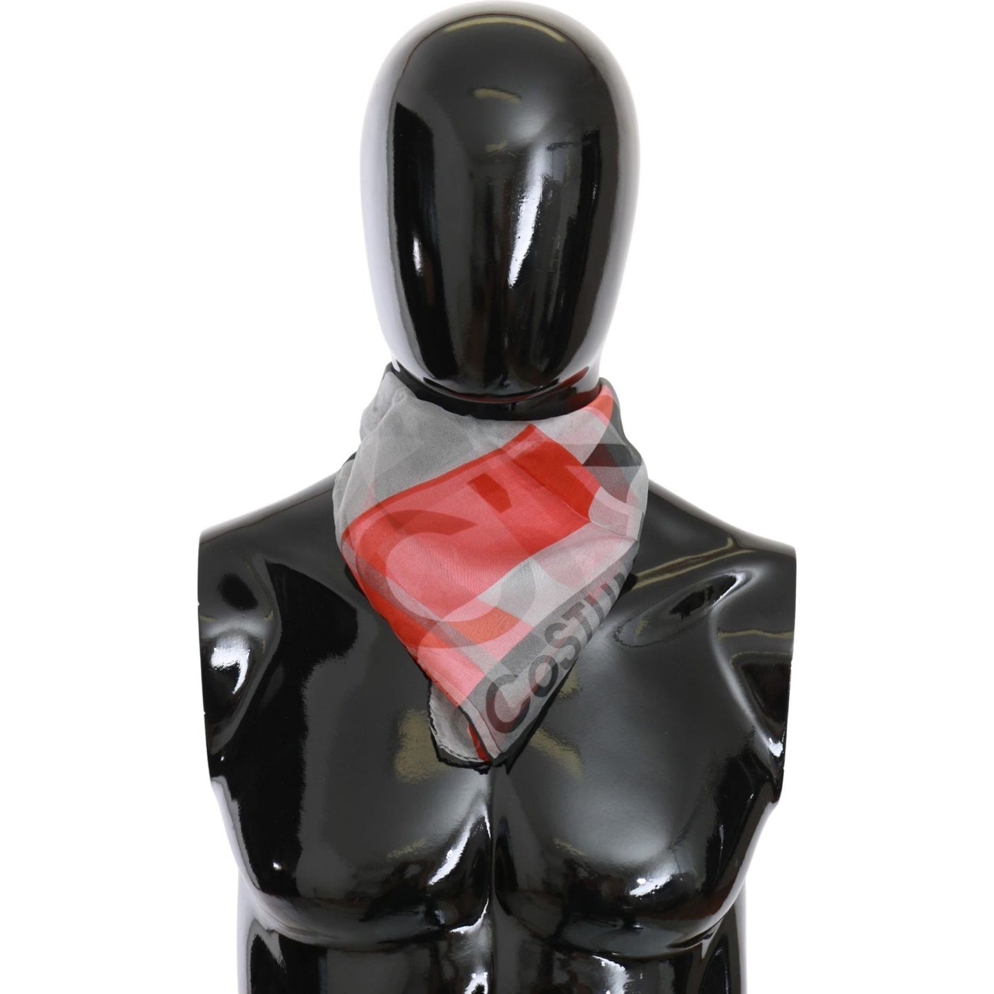 Costume National Red 100% Silk Branded Gray Scarf Costume National