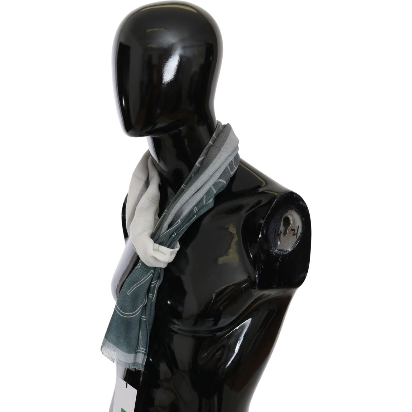 GF Ferre Gray Wool Viscose Foulard Patterned Branded Scarf GF Ferre