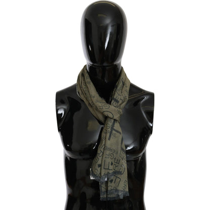 GF Ferre Green Wool Viscose Foulard Patterned Branded Scarf GF Ferre