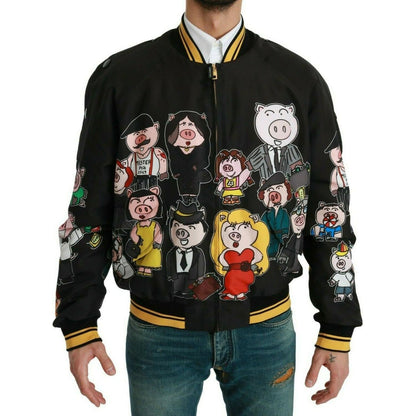 Dolce & Gabbana Black YEAR OF THE PIG Bomber Jacket