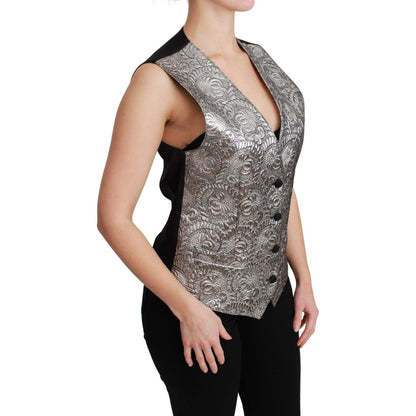 Dolce & Gabbana Silver Brocade Sleeveless Metallic Top Dolce & Gabbana