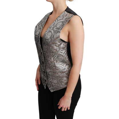 Dolce & Gabbana Silver Brocade Sleeveless Metallic Top Dolce & Gabbana