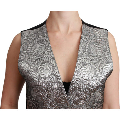 Dolce & Gabbana Silver Brocade Sleeveless Metallic Top Dolce & Gabbana