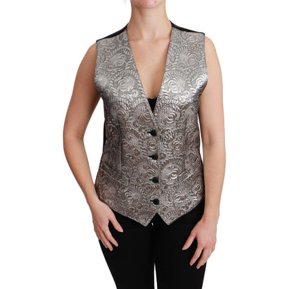 Dolce & Gabbana Silver Brocade Sleeveless Metallic Top Dolce & Gabbana