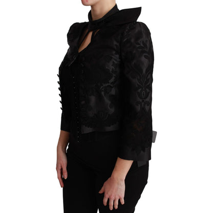 Dolce & Gabbana Black Floral Jacquard Blazer Silk Jacket Dolce & Gabbana
