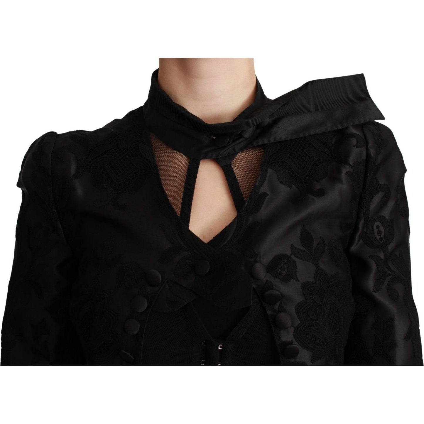 Dolce & Gabbana Black Floral Jacquard Blazer Silk Jacket Dolce & Gabbana