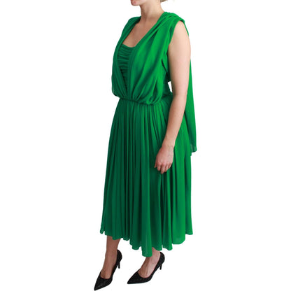 Dolce & Gabbana 100% Silk Green Sleeveless Pleated Maxi Dress Dolce & Gabbana