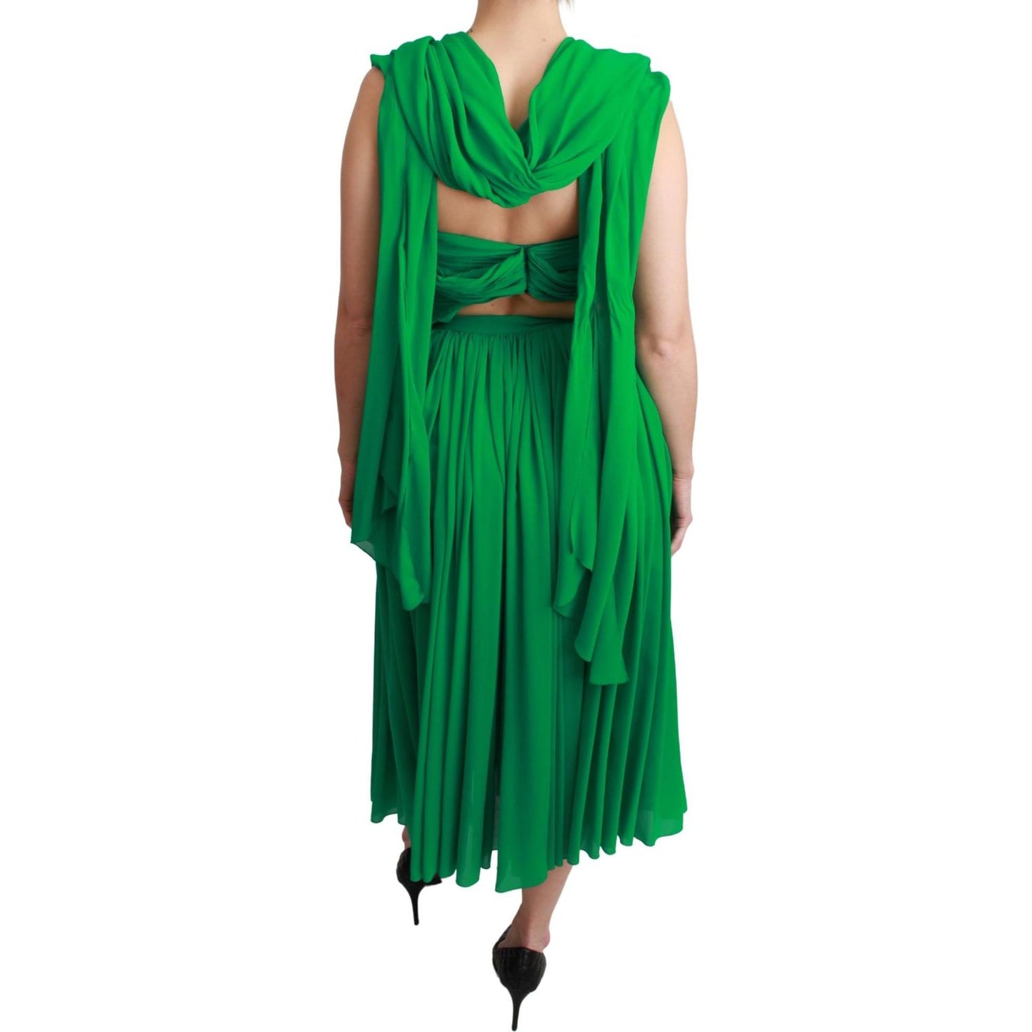 Dolce & Gabbana 100% Silk Green Sleeveless Pleated Maxi Dress Dolce & Gabbana
