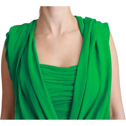 Dolce & Gabbana 100% Silk Green Sleeveless Pleated Maxi Dress Dolce & Gabbana