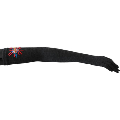 Dolce & Gabbana Gray #DGLovesLondon Embroidered Virgin Wool Gloves Dolce & Gabbana