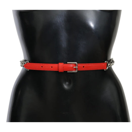 Dolce & Gabbana Red Leather Roses Floral Silver Waist Belt Dolce & Gabbana