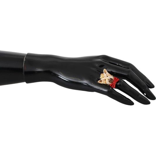 Dolce & Gabbana Gold Brass Resin Beige Dog Pet Branded Accessory Ring Dolce & Gabbana