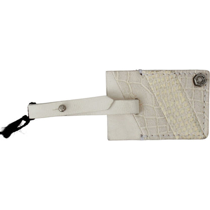GF Ferre Beige Luggage Tag Branded Leather Patterned Keychain GF Ferre