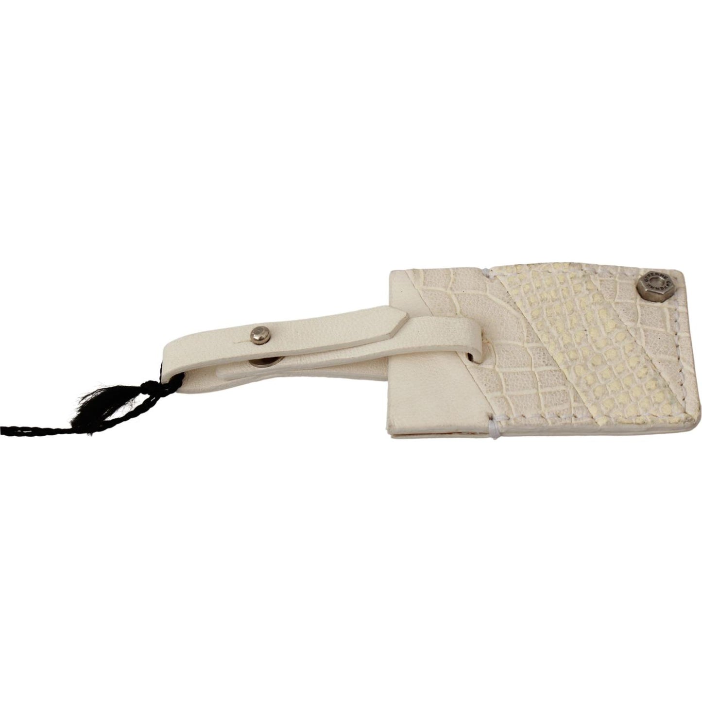 GF Ferre Beige Luggage Tag Branded Leather Patterned Keychain GF Ferre
