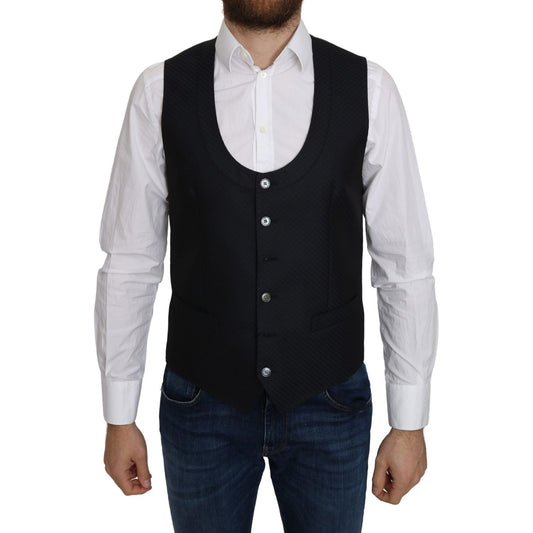 Dolce & Gabbana Blue Silk Romb Pattern Formal Coat Vest TSH5042-46