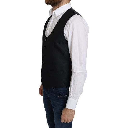 Dolce & Gabbana Blue Silk Romb Pattern Formal Coat Vest TSH5042-46