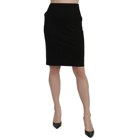 GF Ferre Black High Waist Pencil Cut Knee Length Formal Skirt GF Ferre