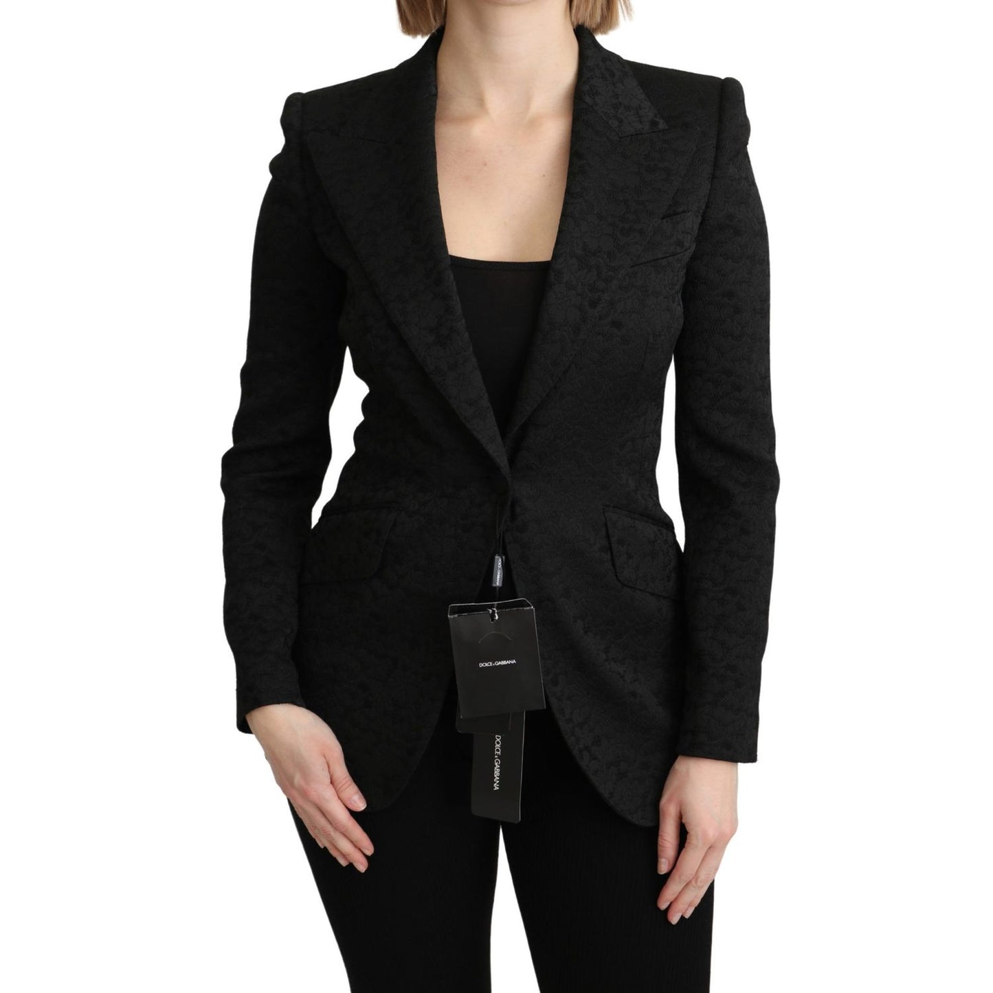 Dolce & Gabbana Black Brocade Single Breasted Blazer Jacket