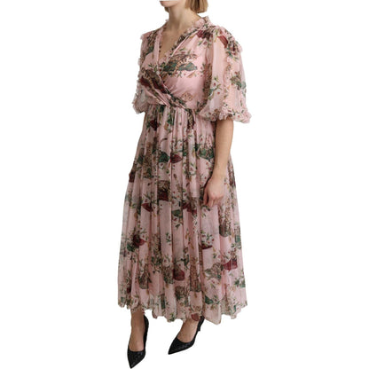 Dolce & Gabbana Pink Bengal Cat Print A-line Maxi Silk Dress Dolce & Gabbana