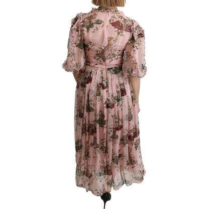 Dolce & Gabbana Pink Bengal Cat Print A-line Maxi Silk Dress Dolce & Gabbana