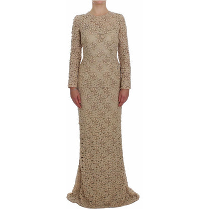 Dolce & Gabbana Beige Floral Lace Sheath Maxi Dress Dolce & Gabbana