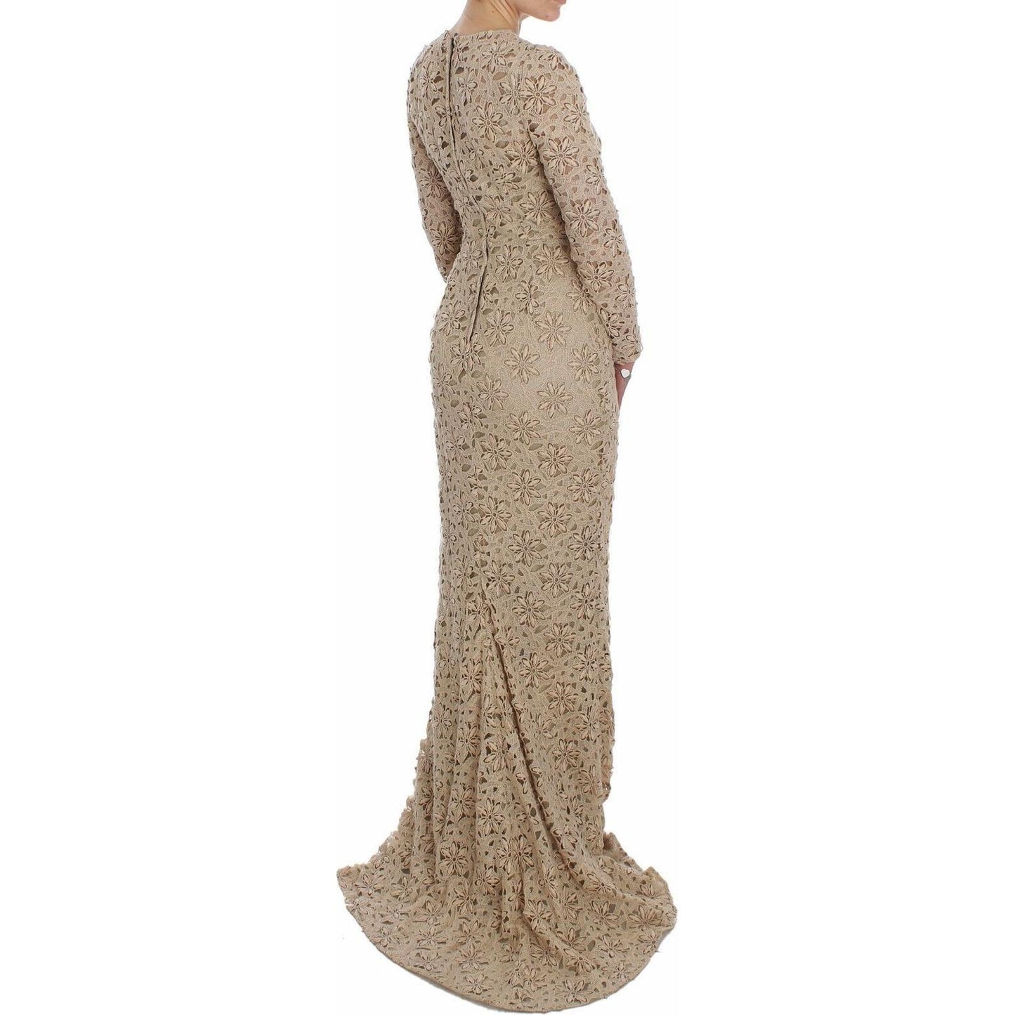 Dolce & Gabbana Beige Floral Lace Sheath Maxi Dress Dolce & Gabbana
